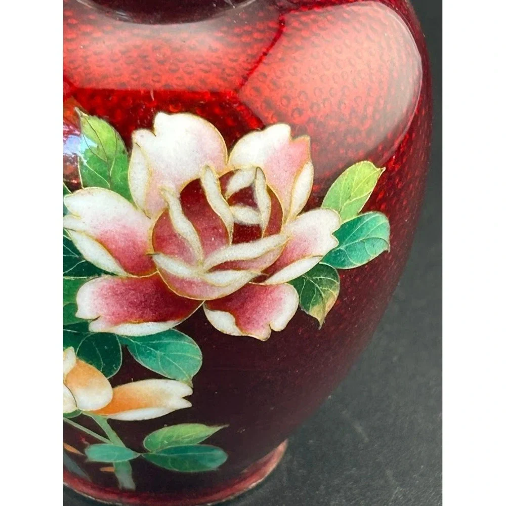 Japanese Vase Red Floral Pigeon‎ Blood Red Foil Bud Vase Asian Decor